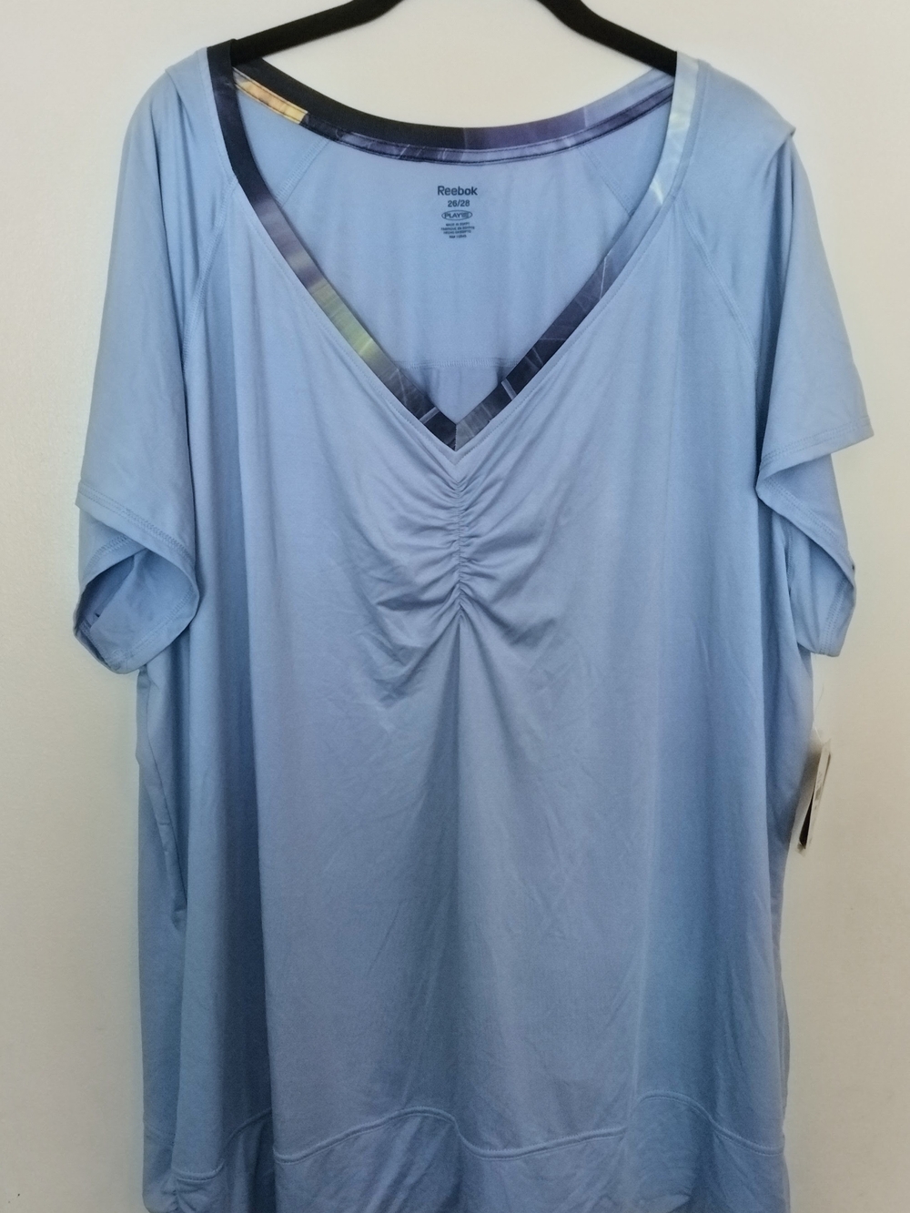 Reebok Women's Sky Blue V-Neck Ruched Active Tee